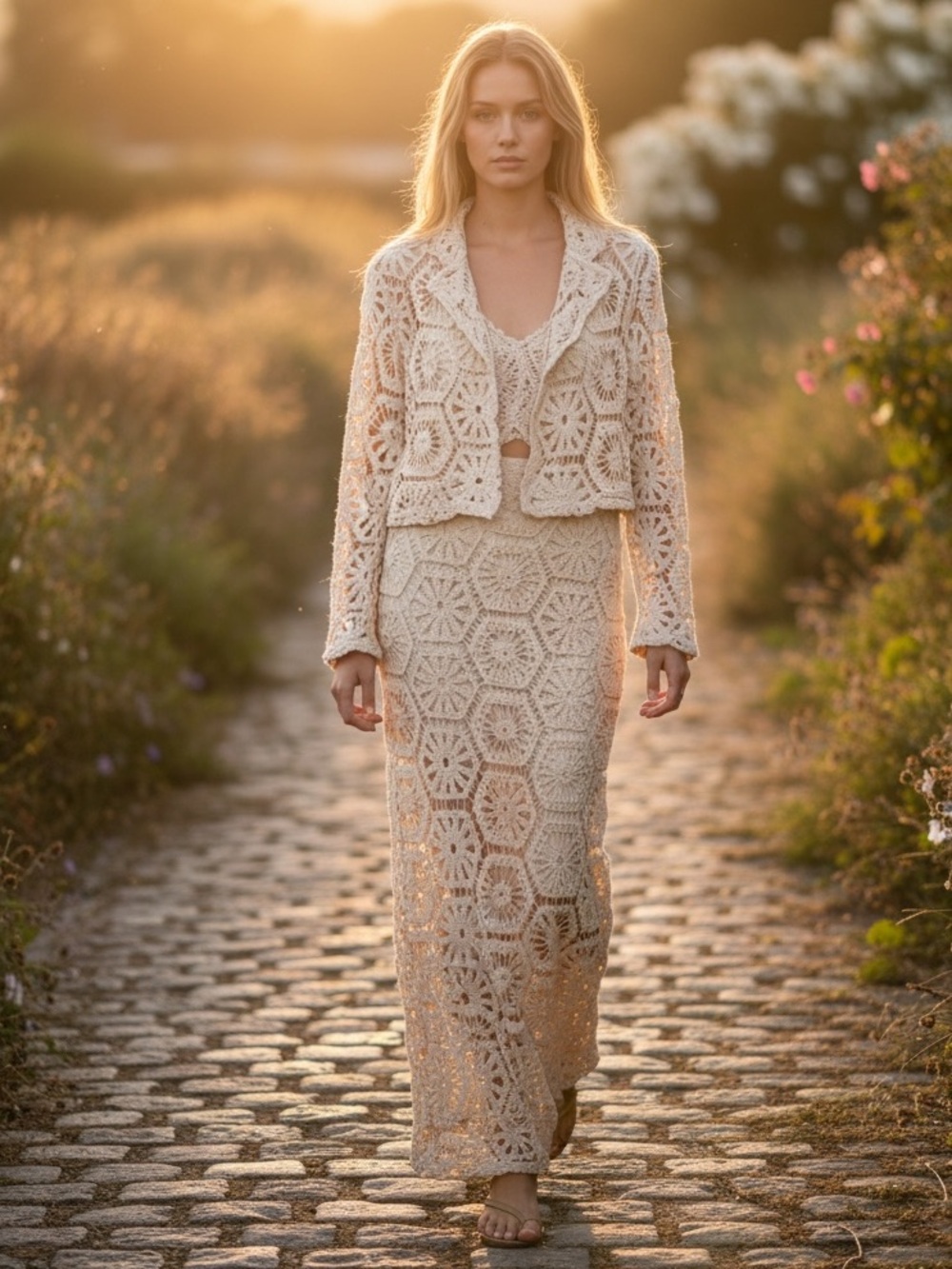 NWT Sorelle UK Crocket Jacket and Maxi skirt Sz M Sheer Beach Resort Vacation